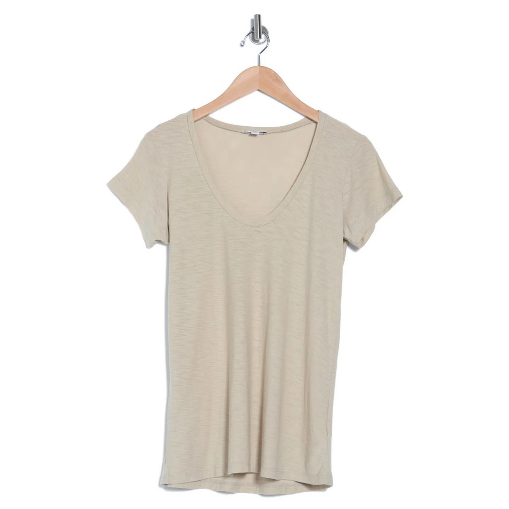 James Perse Women's Cotton Modal Slub Deep Scoop V Neck Tee T-Shirt in Biscuit - Picture 3 of 3